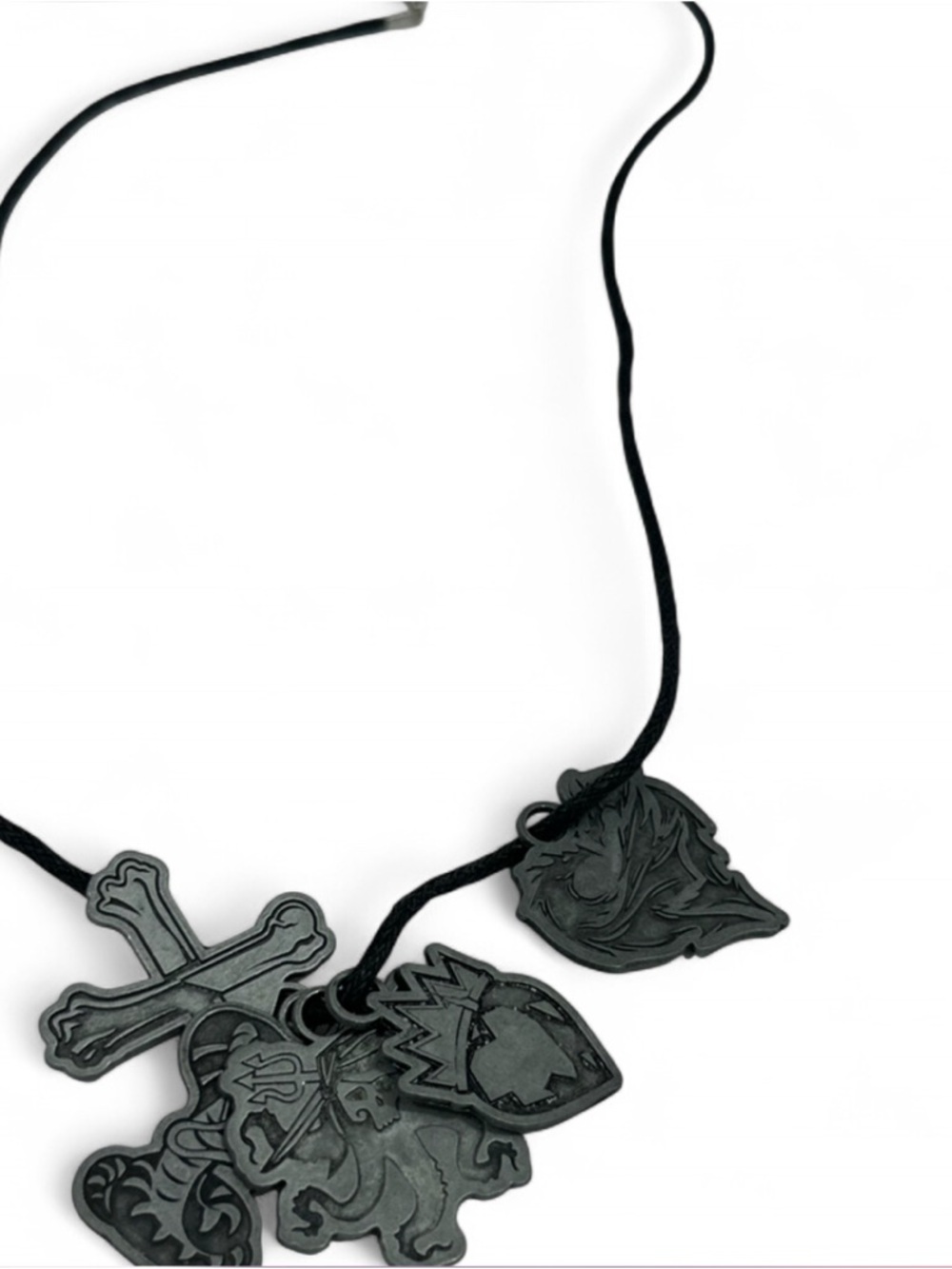 Black Cord Necklace with Metal Charms - Picture 3 of 11